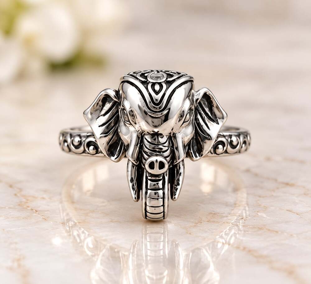Sterling Silver Elephant Head Animal Ring Band